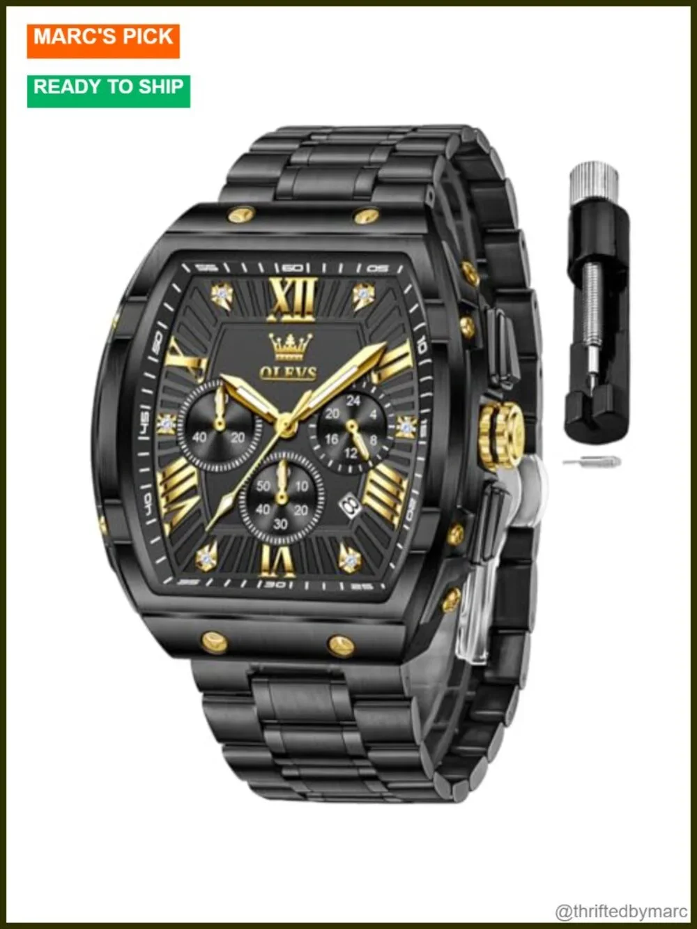 Mens Analog Quartz Chronograph Square Dress Watch Stainless Steel Leather Band